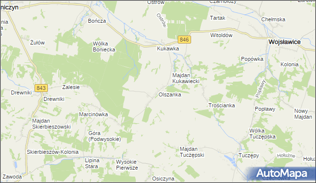 mapa Olszanka gmina Kraśniczyn, Olszanka gmina Kraśniczyn na mapie Targeo