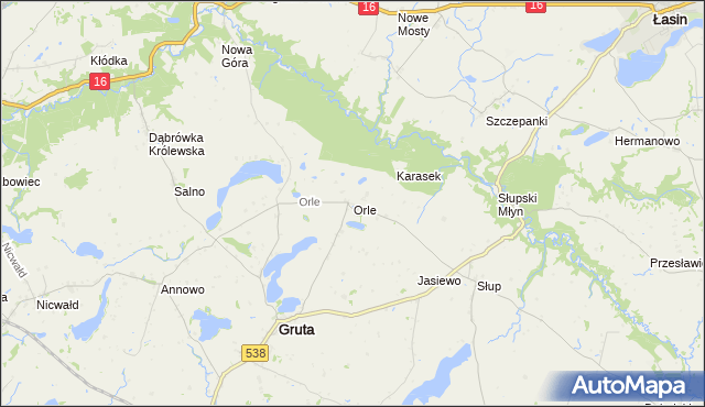 mapa Orle gmina Gruta, Orle gmina Gruta na mapie Targeo