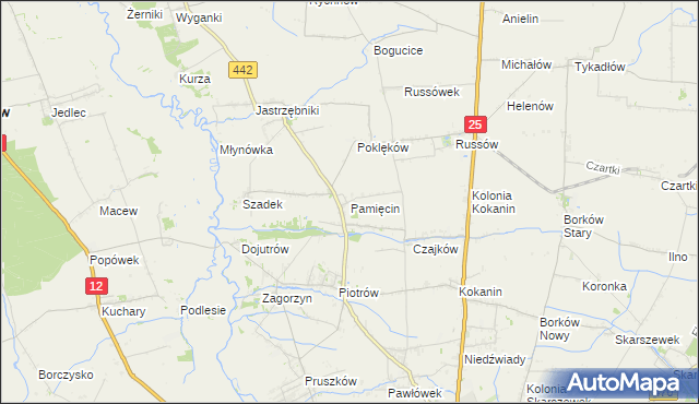 mapa Pamięcin gmina Blizanów, Pamięcin gmina Blizanów na mapie Targeo