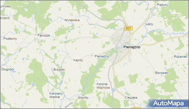 mapa Pieniężno powiat braniewski, Pieniężno powiat braniewski na mapie Targeo
