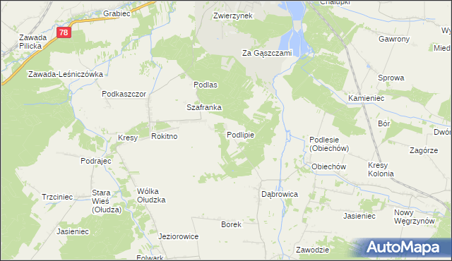 mapa Podlipie gmina Szczekociny, Podlipie gmina Szczekociny na mapie Targeo