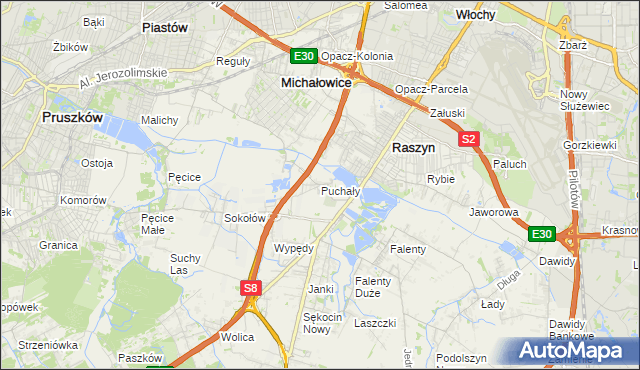 mapa Puchały gmina Raszyn, Puchały gmina Raszyn na mapie Targeo