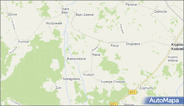 mapa Rekle gmina Krypno, Rekle gmina Krypno na mapie Targeo