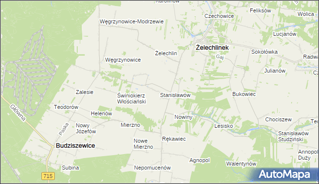 mapa Stanisławów gmina Żelechlinek, Stanisławów gmina Żelechlinek na mapie Targeo