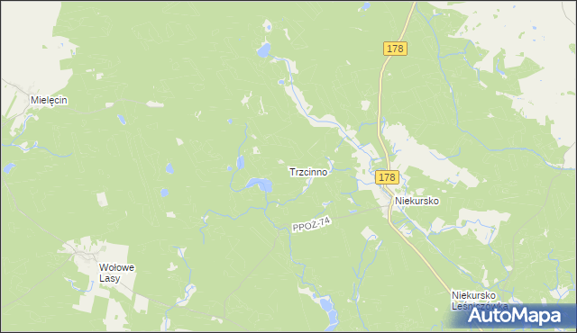 mapa Trzcinno gmina Człopa, Trzcinno gmina Człopa na mapie Targeo