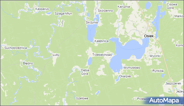 mapa Trzebiechowo gmina Osiek, Trzebiechowo gmina Osiek na mapie Targeo