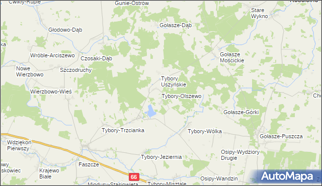 mapa Tybory-Olszewo, Tybory-Olszewo na mapie Targeo