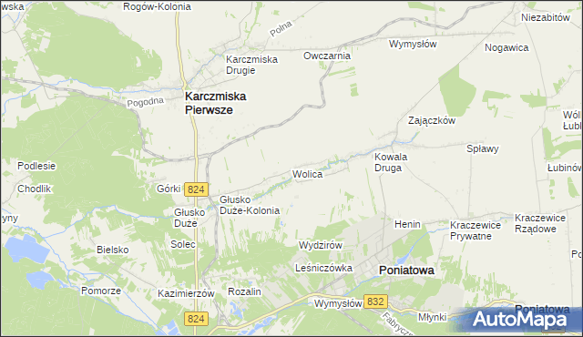 mapa Wolica gmina Karczmiska, Wolica gmina Karczmiska na mapie Targeo
