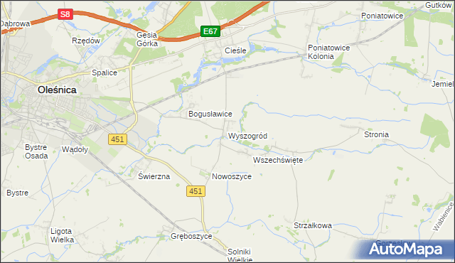 mapa Wyszogród gmina Oleśnica, Wyszogród gmina Oleśnica na mapie Targeo