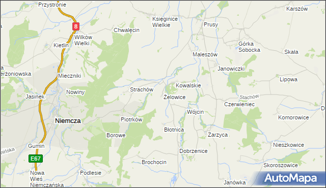 mapa Żelowice, Żelowice na mapie Targeo