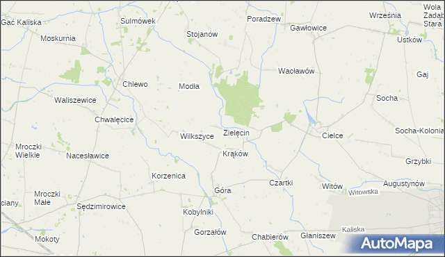 mapa Zielęcin gmina Warta, Zielęcin gmina Warta na mapie Targeo