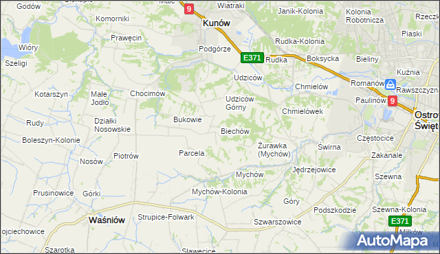 mapa Biechów gmina Kunów, Biechów gmina Kunów na mapie Targeo