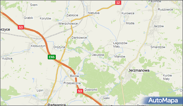 mapa Jakubów gmina Radwanice, Jakubów gmina Radwanice na mapie Targeo