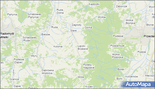 mapa Łączki Brzeskie, Łączki Brzeskie na mapie Targeo