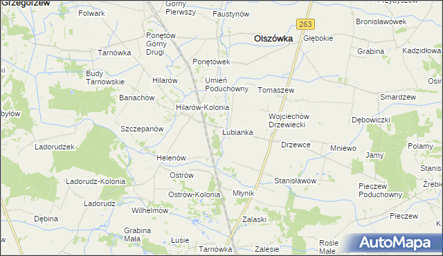 mapa Łubianka gmina Olszówka, Łubianka gmina Olszówka na mapie Targeo