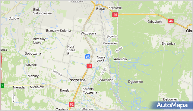 mapa Nowa Wieś gmina Poczesna, Nowa Wieś gmina Poczesna na mapie Targeo