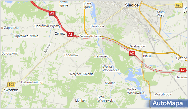 mapa Rakowiec gmina Siedlce, Rakowiec gmina Siedlce na mapie Targeo