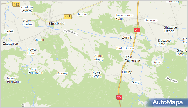 mapa Stare Grądy gmina Grodziec, Stare Grądy gmina Grodziec na mapie Targeo