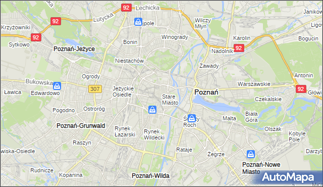 mapa Stare Miasto gmina Poznań, Stare Miasto gmina Poznań na mapie Targeo