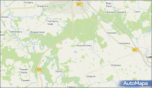 mapa Wojciechowo gmina Orneta, Wojciechowo gmina Orneta na mapie Targeo