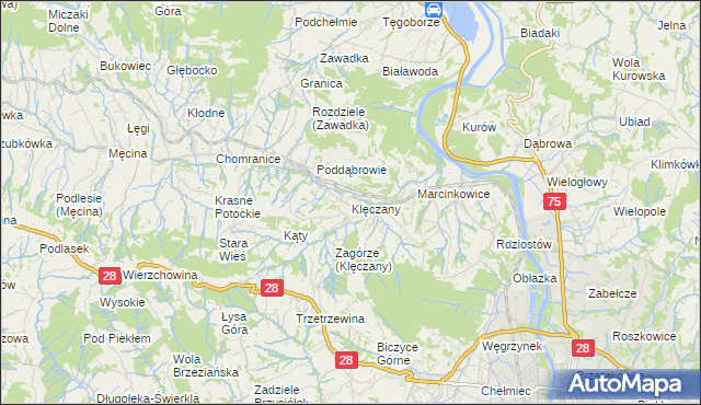 mapa Klęczany gmina Chełmiec, Klęczany gmina Chełmiec na mapie Targeo