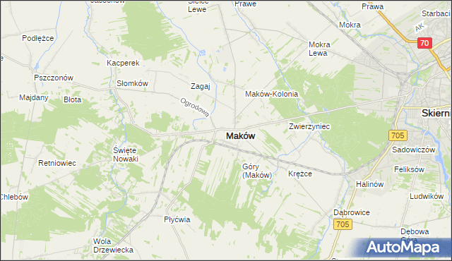 mapa Maków powiat skierniewicki, Maków powiat skierniewicki na mapie Targeo