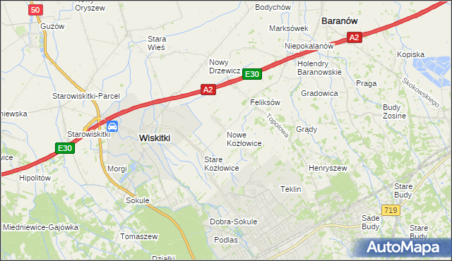 mapa Nowe Kozłowice, Nowe Kozłowice na mapie Targeo