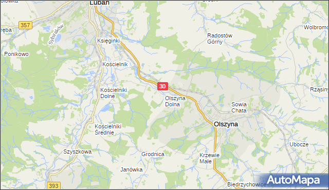 mapa Olszyna Dolna, Olszyna Dolna na mapie Targeo