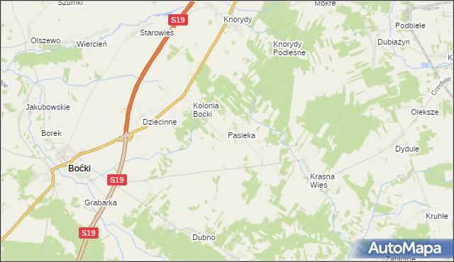 mapa Pasieka gmina Boćki, Pasieka gmina Boćki na mapie Targeo