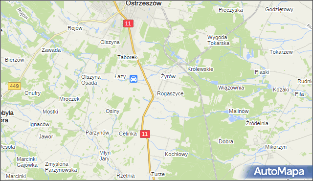 mapa Rogaszyce gmina Ostrzeszów, Rogaszyce gmina Ostrzeszów na mapie Targeo