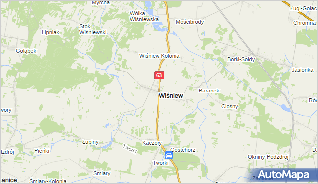 mapa Wiśniew powiat siedlecki, Wiśniew powiat siedlecki na mapie Targeo