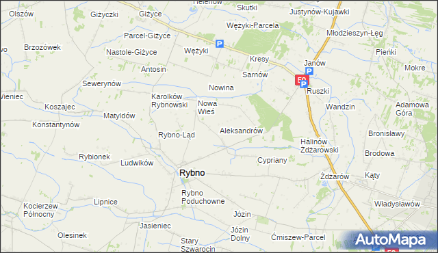 mapa Aleksandrów gmina Rybno, Aleksandrów gmina Rybno na mapie Targeo