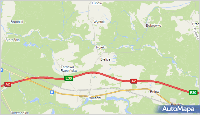 mapa Bielice gmina Torzym, Bielice gmina Torzym na mapie Targeo