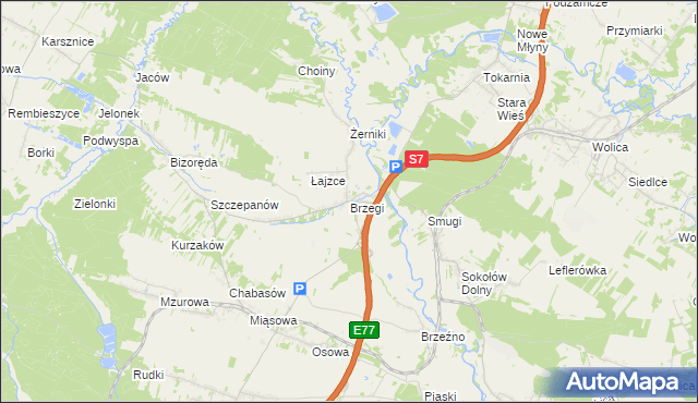 mapa Brzegi gmina Sobków, Brzegi gmina Sobków na mapie Targeo