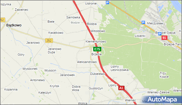 mapa Brzezie gmina Brześć Kujawski, Brzezie gmina Brześć Kujawski na mapie Targeo