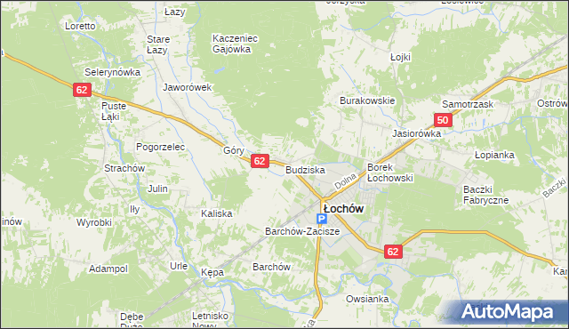 mapa Budziska gmina Łochów, Budziska gmina Łochów na mapie Targeo