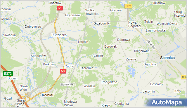 mapa Chełst gmina Siennica, Chełst gmina Siennica na mapie Targeo