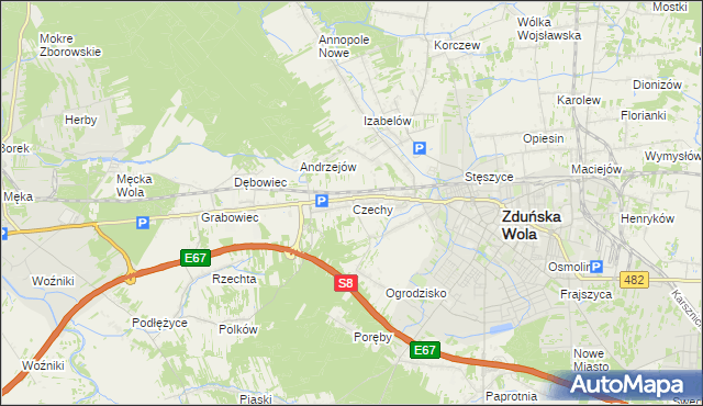 mapa Czechy gmina Zduńska Wola, Czechy gmina Zduńska Wola na mapie Targeo