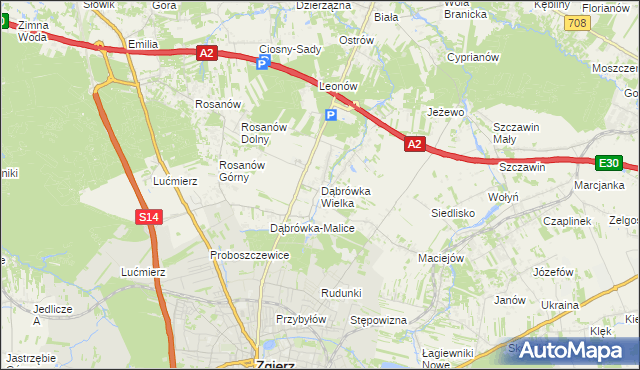 mapa Dąbrówka Wielka gmina Zgierz, Dąbrówka Wielka gmina Zgierz na mapie Targeo