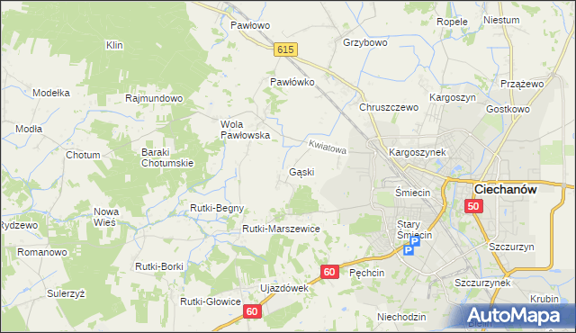 mapa Gąski gmina Ciechanów, Gąski gmina Ciechanów na mapie Targeo