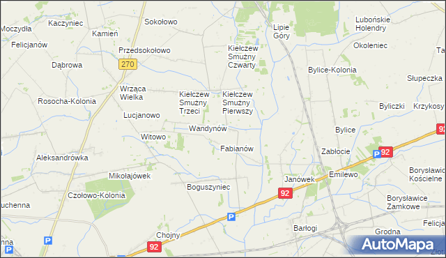 mapa Kiełczew Górny, Kiełczew Górny na mapie Targeo