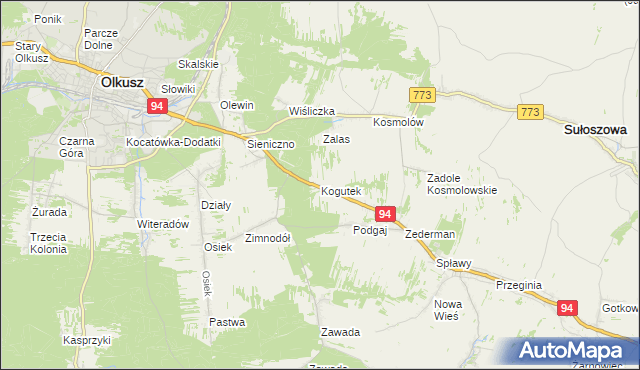 mapa Kogutek gmina Olkusz, Kogutek gmina Olkusz na mapie Targeo