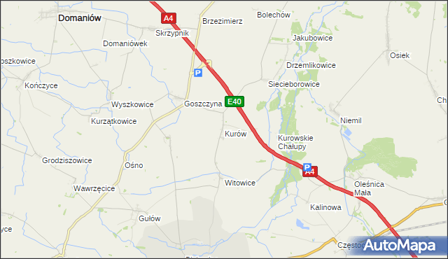 mapa Kurów gmina Wiązów, Kurów gmina Wiązów na mapie Targeo