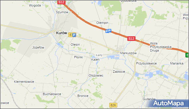 mapa Łany gmina Markuszów, Łany gmina Markuszów na mapie Targeo