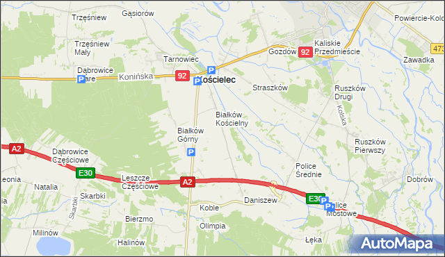 mapa Leszcze gmina Kościelec, Leszcze gmina Kościelec na mapie Targeo