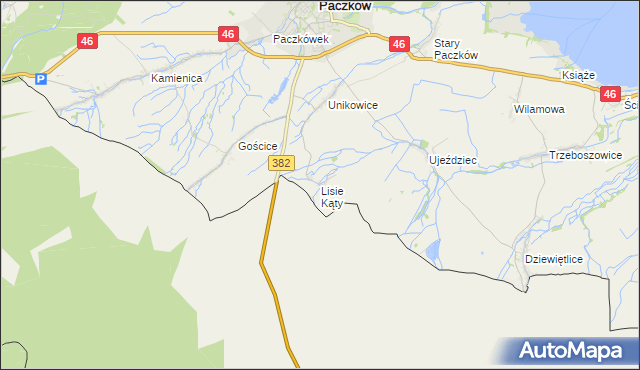 mapa Lisie Kąty gmina Paczków, Lisie Kąty gmina Paczków na mapie Targeo