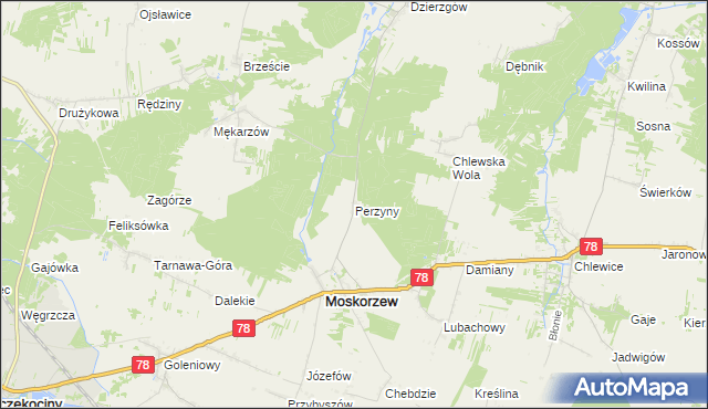 mapa Perzyny gmina Moskorzew, Perzyny gmina Moskorzew na mapie Targeo