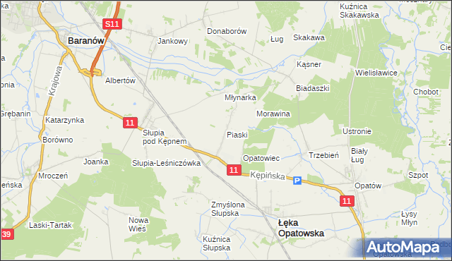 mapa Piaski gmina Łęka Opatowska, Piaski gmina Łęka Opatowska na mapie Targeo