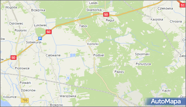 mapa Podbiel gmina Celestynów, Podbiel gmina Celestynów na mapie Targeo