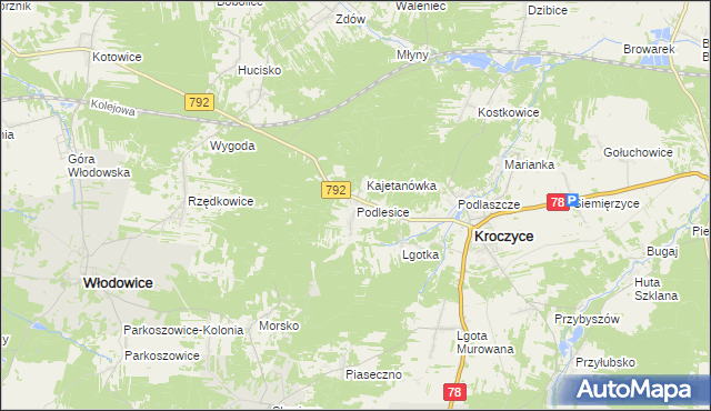 mapa Podlesice gmina Kroczyce, Podlesice gmina Kroczyce na mapie Targeo